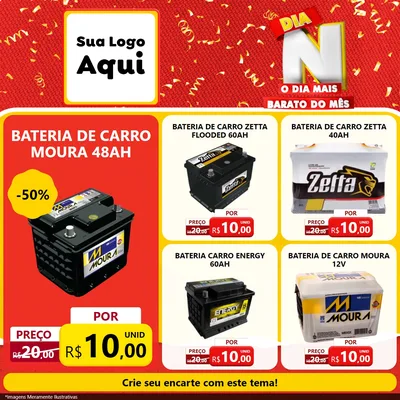 Modelo de Rede Social para Feed Facebook com o tema Dia N o Dia Mais Barato do Mês para Baterias Elétricas