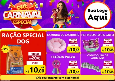 Modelo de Encarte para Encarte A4 Horizontal com o tema Pré-Carnaval Especial para Pet Shop