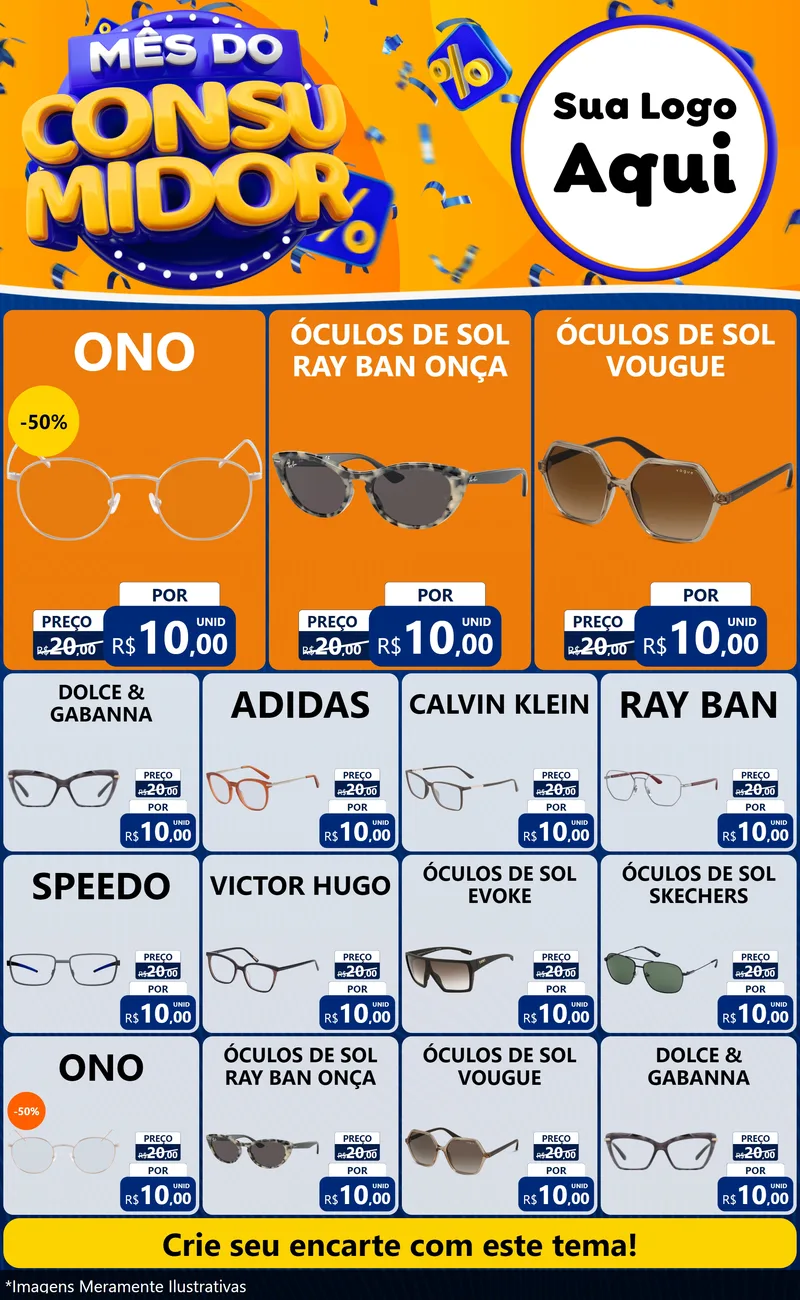 Modelo de Encarte para Encarte Grande com o tema Mês do Consumidor para Óticas