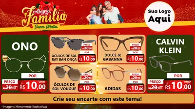 Modelo de TV para TV Horizontal com o tema Alegria em Família Super Ofertas - Natal para Óticas