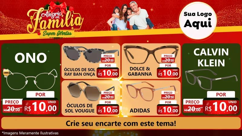 Modelo de TV para TV Horizontal com o tema Alegria em Família Super Ofertas - Natal para Óticas