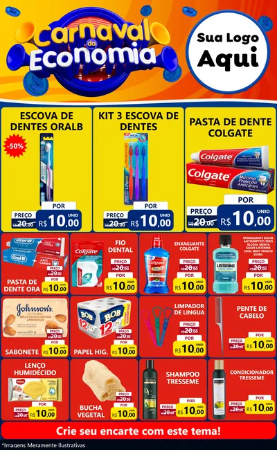 Modelo de Encarte para Encarte Grande com o tema Carnaval da Economia para Higiene Pessoal