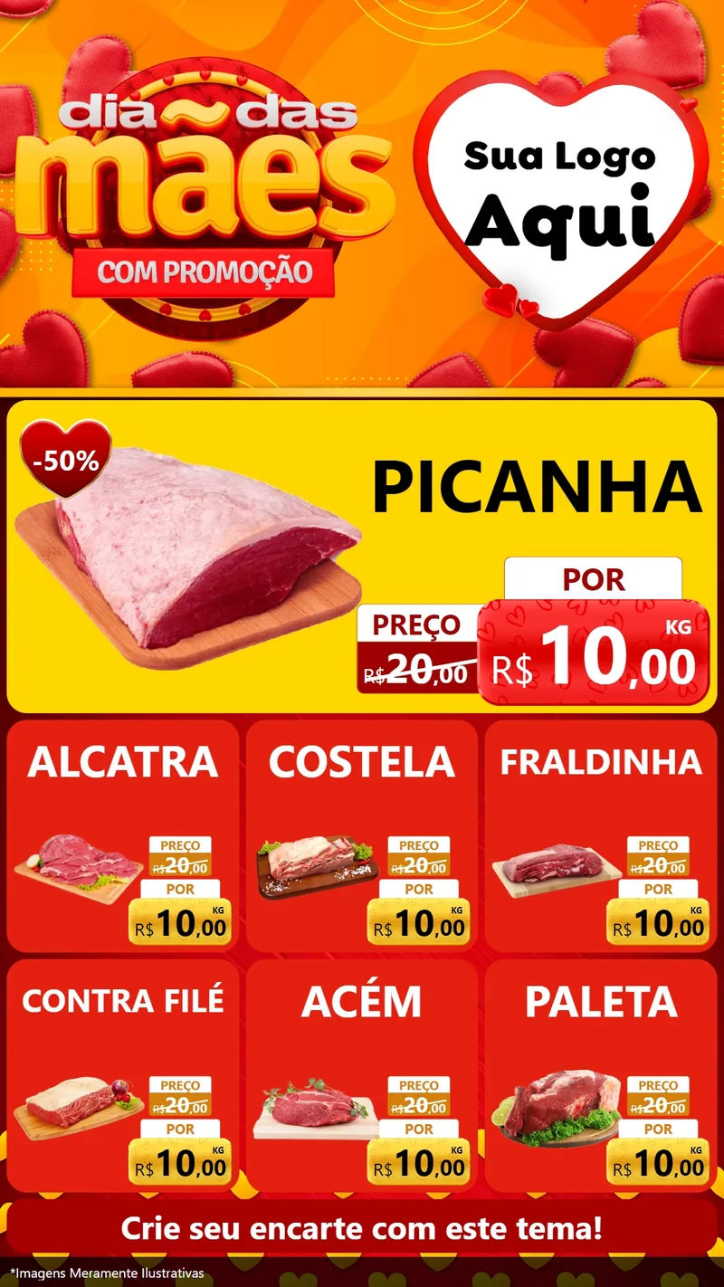 Modelo de Rede Social para Stories com o tema Dia das Mães com Promoção para Açougue
