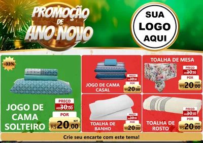 Modelo de Encarte para Encarte A4 Horizontal com o tema Promoção de Ano Novo para Cama, Mesa e Banho