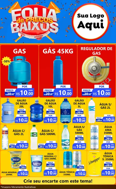 Modelo de Encarte para Encarte Grande com o tema Folia de Preços Baixos para Água e gás