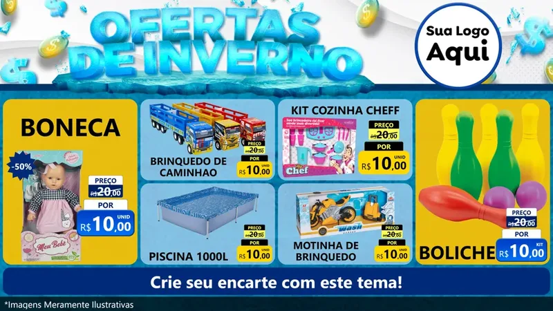 Modelo de TV para TV Horizontal com o tema Ofertas de Inverno para Brinquedos
