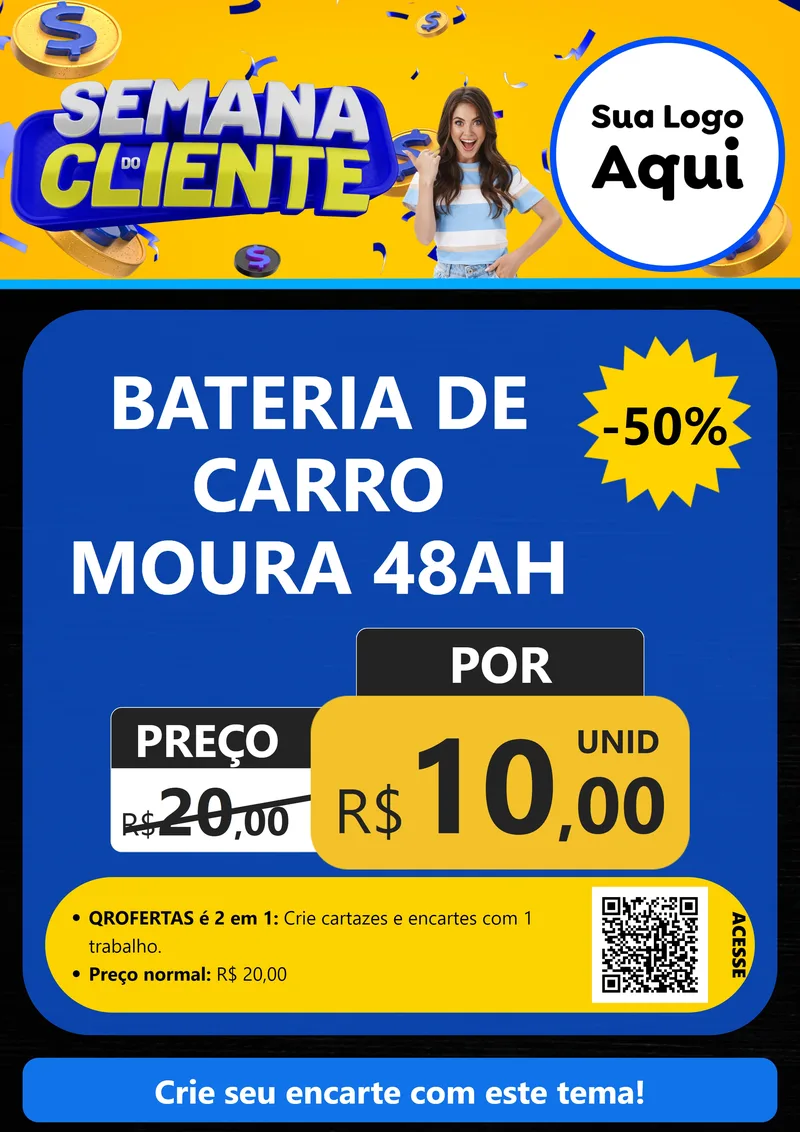 Modelo de Cartaz para Cartaz A4 Vertical com o tema Semana do Cliente para Baterias Elétricas