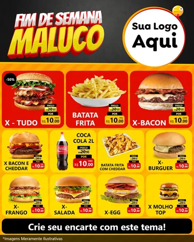 Modelo de Rede Social para Feed Instagram com o tema Final de Semana Maluco para Hamburgueria