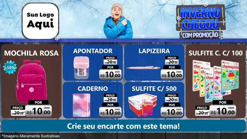 Modelo de TV para TV Horizontal com o tema Inverno Chegou Com Promoção para Papelaria