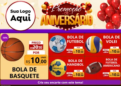 Modelo de Encarte para Encarte A4 Horizontal com o tema Promoção de Aniversário para Artigos Esportivos