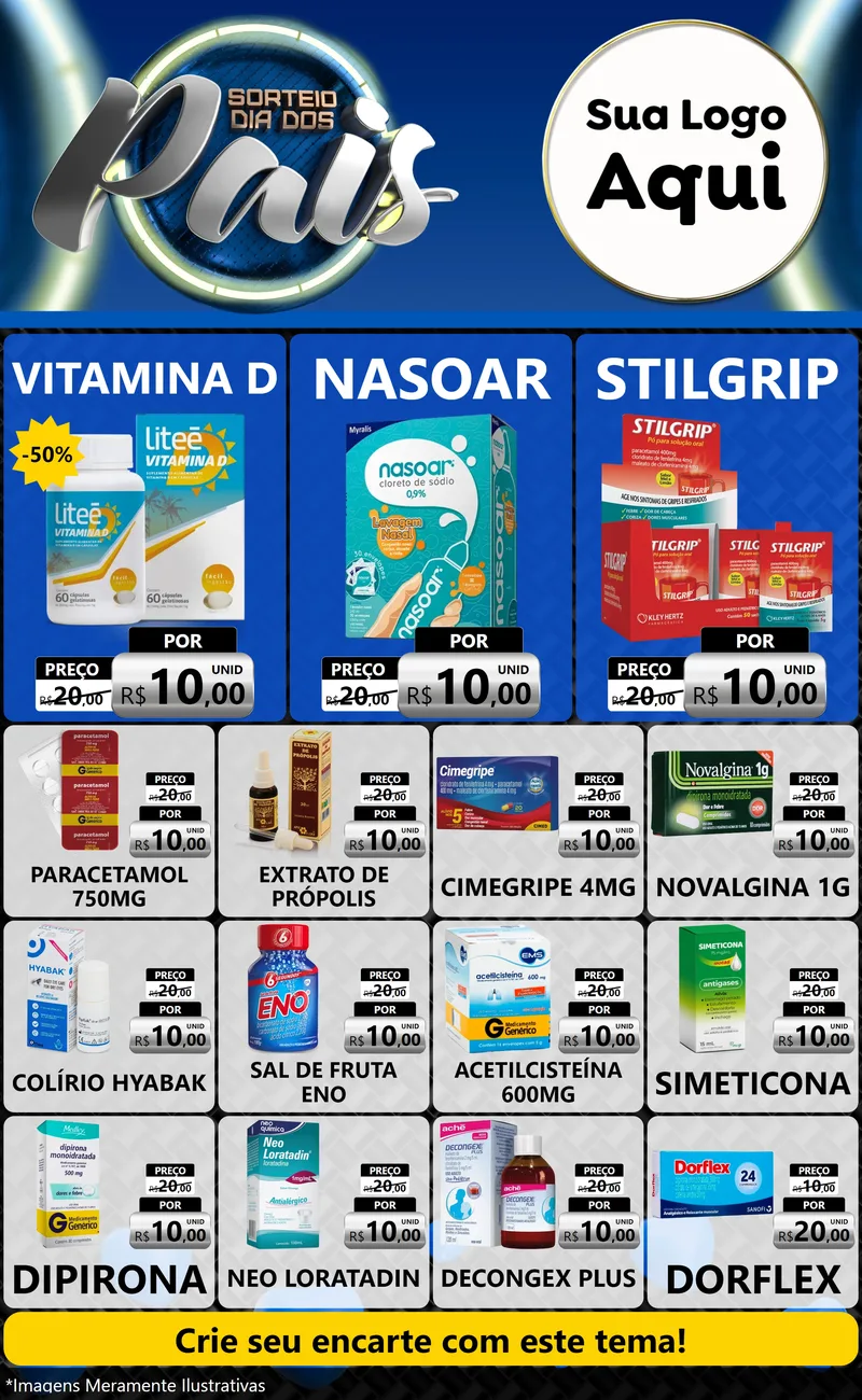 Modelo de Encarte para Encarte Grande com o tema Sorteio Dia Dos Pais para Farmácia