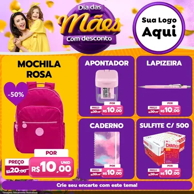 Modelo de Rede Social para Feed Facebook com o tema Dia das Mães com Desconto para Papelaria