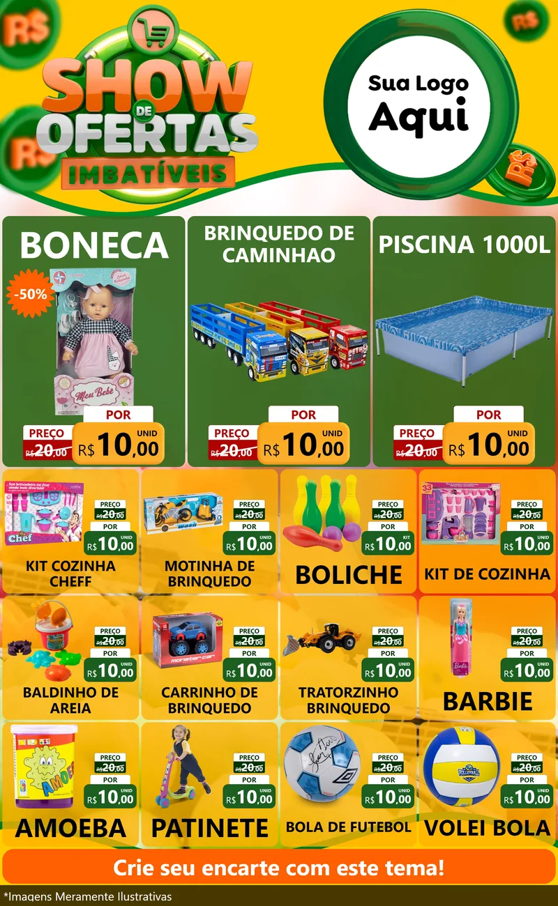 Modelo de Encarte para Encarte Grande com o tema Show de Ofertas Imbatíveis para Brinquedos