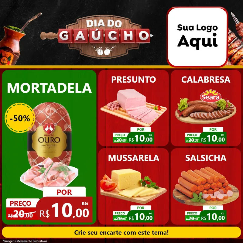 Modelo de Rede Social para Feed Facebook com o tema Dia do Gaúcho para Frios e Laticínios