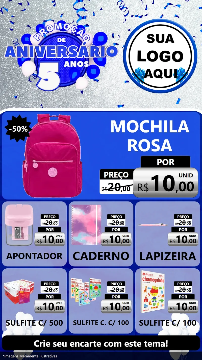 Modelo de Rede Social para Stories com o tema Promoção de Aniversário - 5 Anos para Papelaria