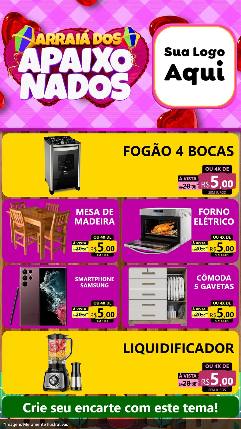Modelo de TV para TV Vertical com o tema Arraiá dos Apaixonados para Móveis e Eletro