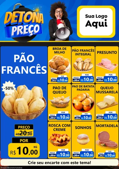 Modelo de Encarte para Encarte A4 Vertical com o tema Detona Preços para Padaria