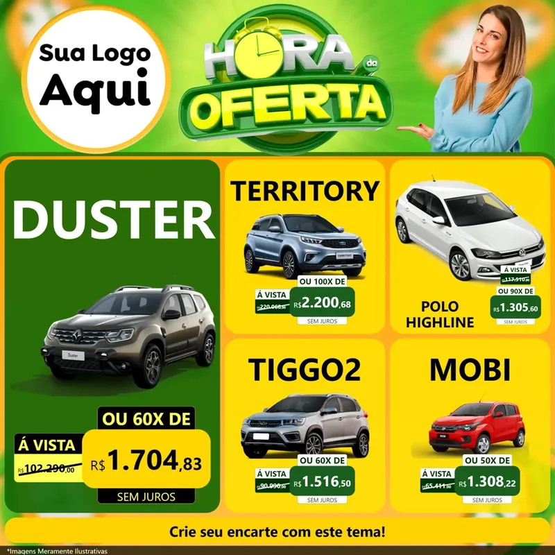 Modelo de Rede Social para Feed Facebook com o tema Hora da Oferta para Concessionaria de Carros