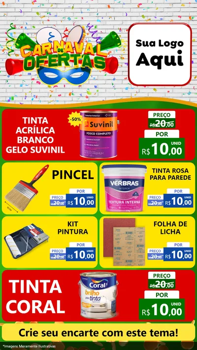 Modelo de TV para TV Vertical com o tema Carnaval de Ofertas para Tintas e Ferramentas