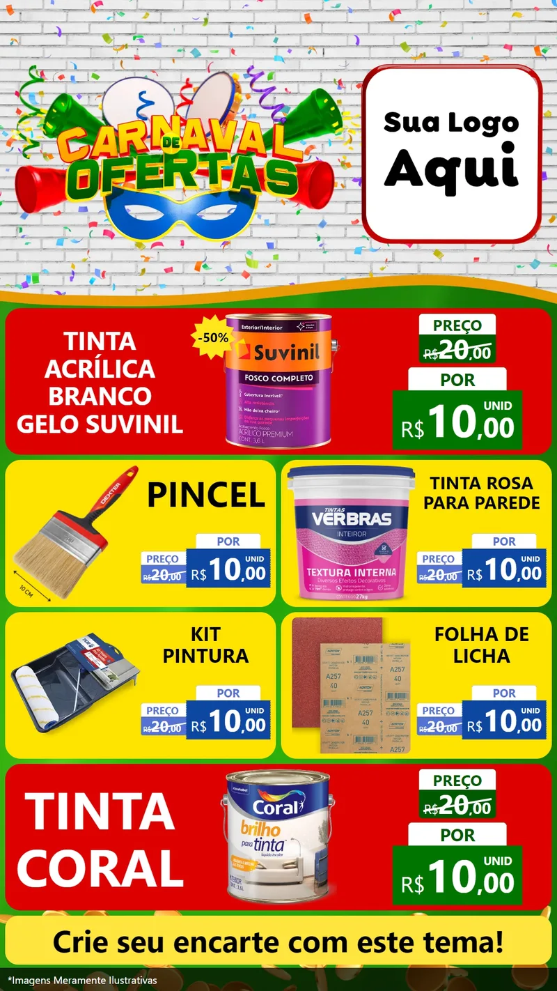 Modelo de TV para TV Vertical com o tema Carnaval de Ofertas para Tintas e Ferramentas