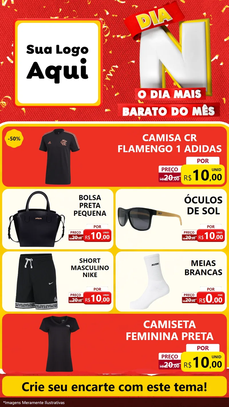 Modelo de TV para TV Vertical com o tema Dia N o Dia Mais Barato do Mês para Roupas e acessórios