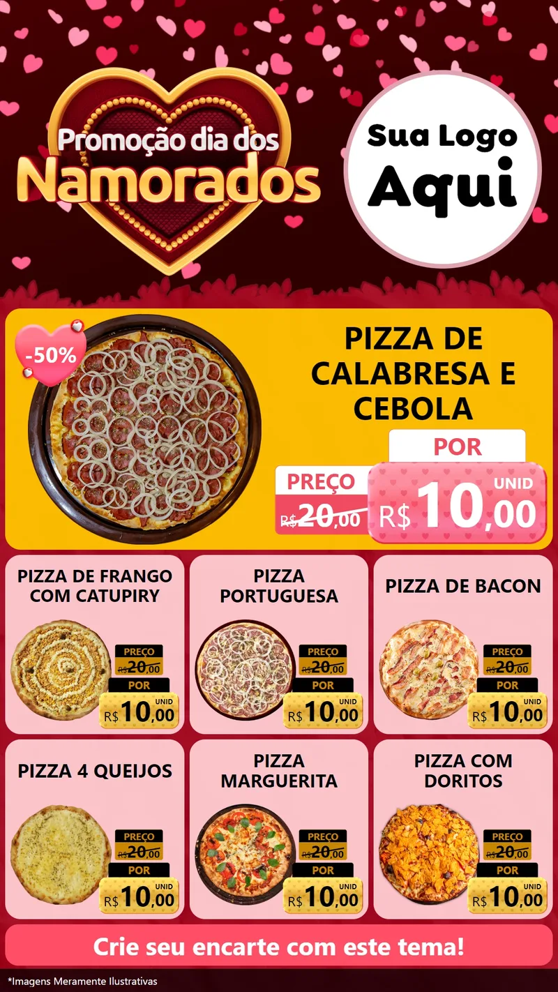 Modelo de Rede Social para Stories com o tema Promoção Dia Dos Namorados para Pizzaria