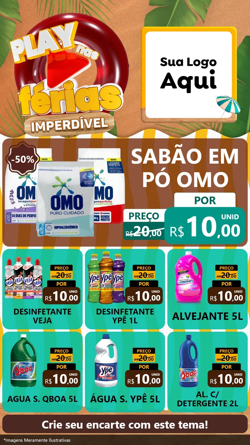 Modelo de Rede Social para Stories com o tema Play Nas Férias Imperdível para Produtos de Limpeza