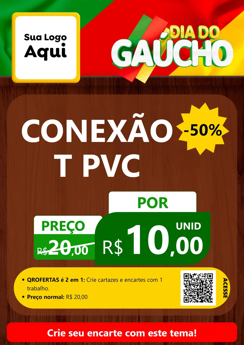 Modelo de Cartaz para Cartaz A4 Vertical com o tema Dia do Gaúcho para Tubos e conexões