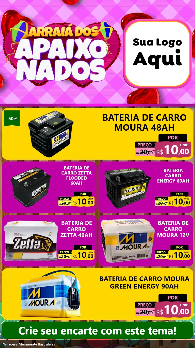 Modelo de TV para TV Vertical com o tema Arraiá dos Apaixonados para Baterias Elétricas