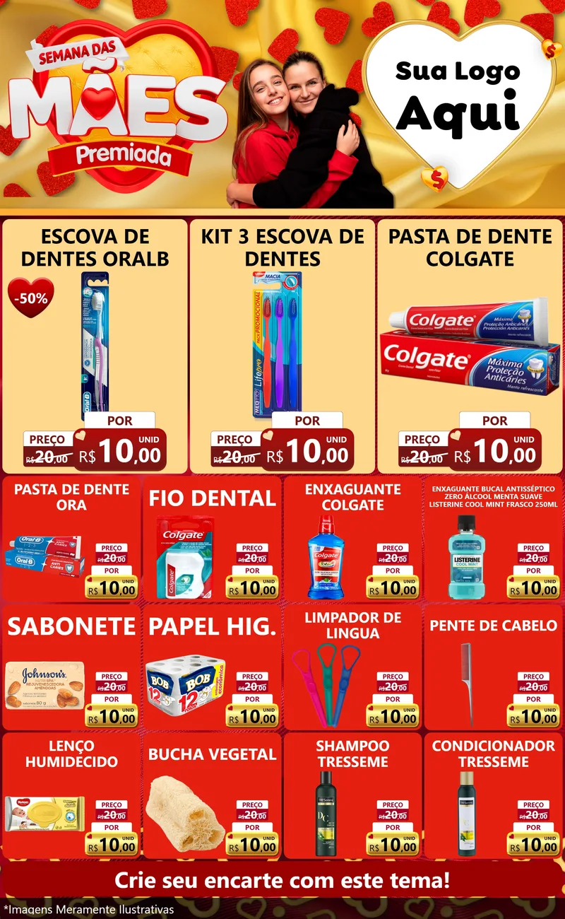 Modelo de Encarte para Encarte Grande com o tema Semana das Mães Premiada para Higiene Pessoal