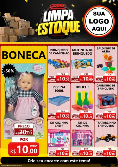 Modelo de Encarte para Encarte A4 Vertical com o tema Operação Limpa Estoque para Brinquedos