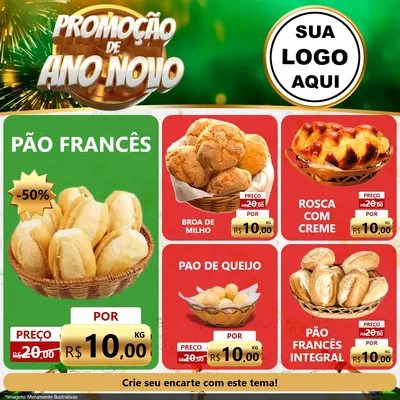 Modelo de Rede Social para Feed Facebook com o tema Promoção de Ano Novo para Padaria