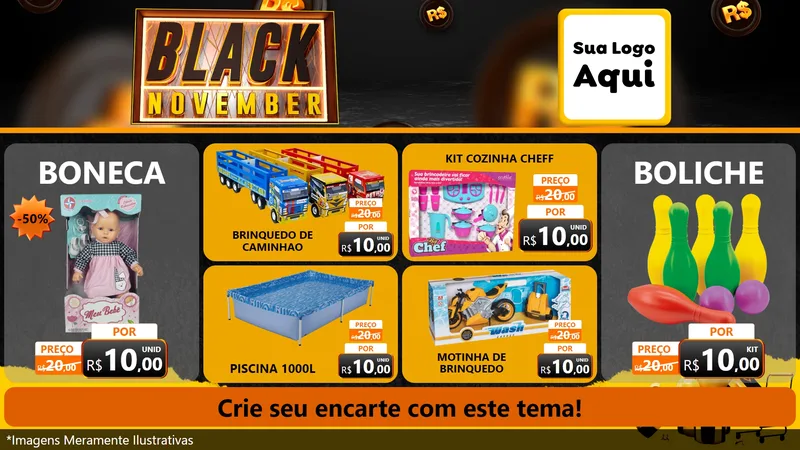 Modelo de TV para TV Horizontal com o tema Black November para Brinquedos