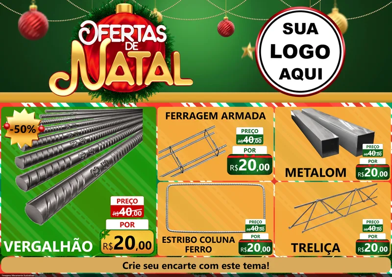 Modelo de Encarte para Encarte A4 Horizontal com o tema Ofertas de Natal para Ferragens