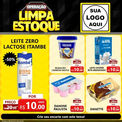 Modelo de Rede Social para Feed Facebook com o tema Operação Limpa Estoque para Frios e Laticínios