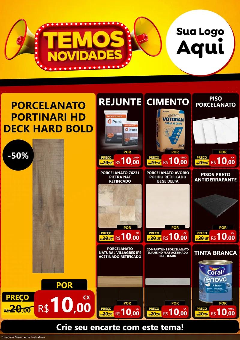 Modelo de Encarte para Encarte A4 Vertical com o tema Temos Novidades para Pisos e revestimentos