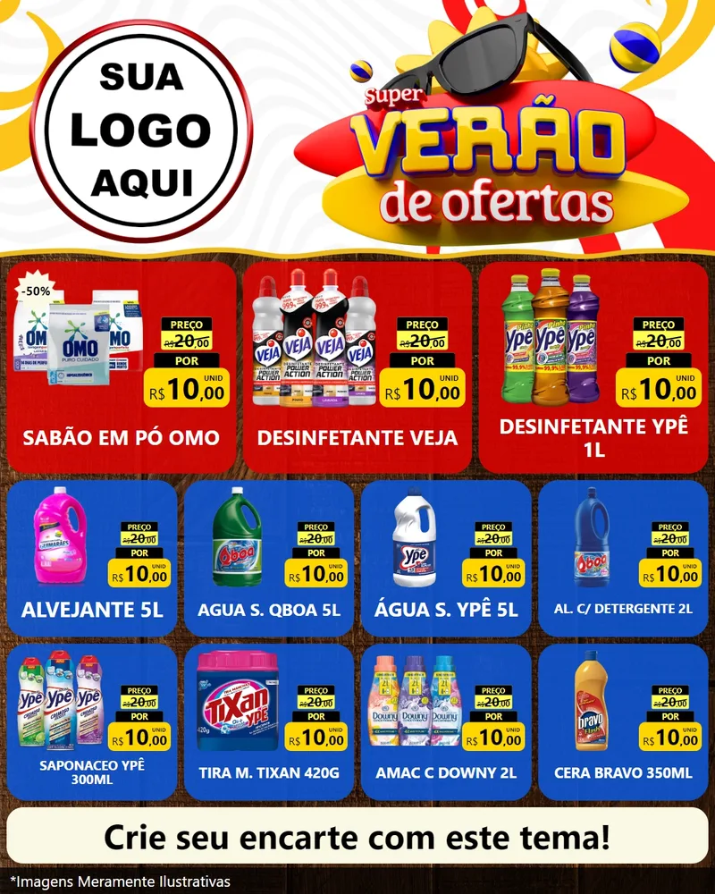 Modelo de Rede Social para Feed Instagram com o tema Super Verão de Ofertas para Produtos de Limpeza