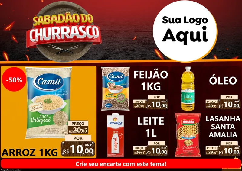 Modelo de Encarte para Encarte A4 Horizontal com o tema Sabadão Do Churrasco para Supermercado