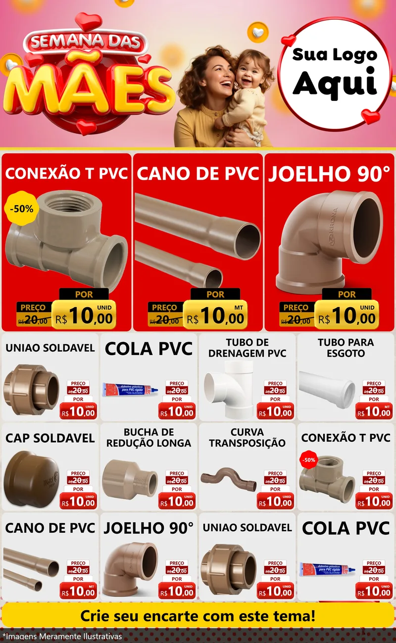 Modelo de Encarte para Encarte Grande com o tema Semana das Mães para Tubos e conexões