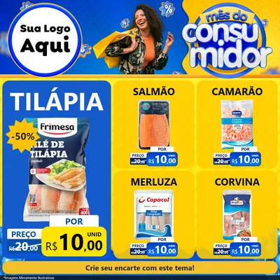 Modelo de Rede Social para Feed Facebook com o tema Mês do Consumidor para Peixaria