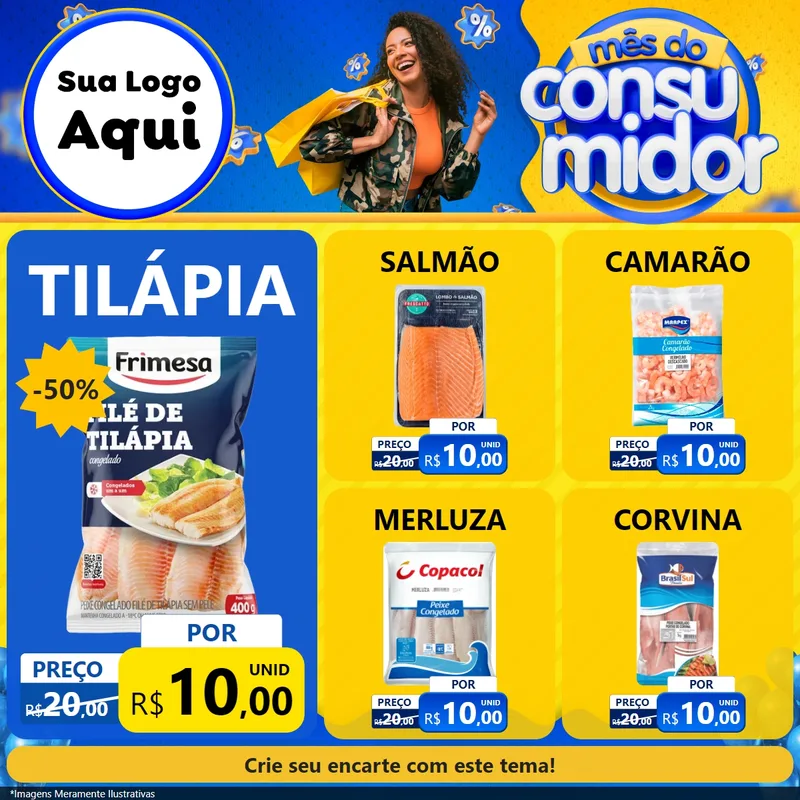 Modelo de Rede Social para Feed Facebook com o tema Mês do Consumidor para Peixaria