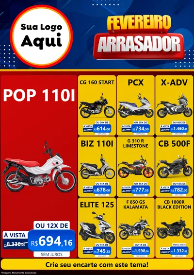Modelo de Encarte para Encarte A4 Vertical com o tema Fevereiro Arrasador para Concessionaria de Motos