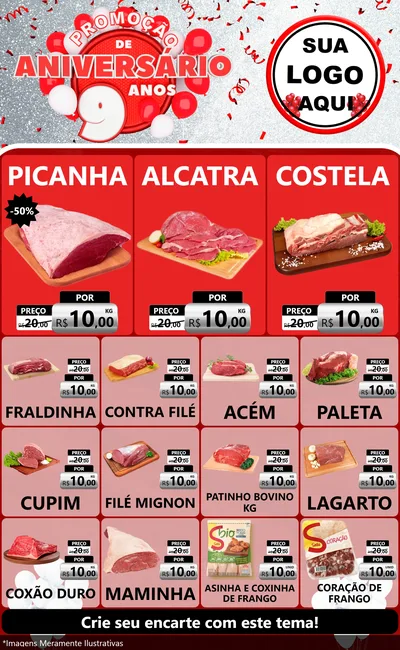 Modelo de Encarte para Encarte Grande com o tema Promoção de Aniversário - 9 Anos para Açougue