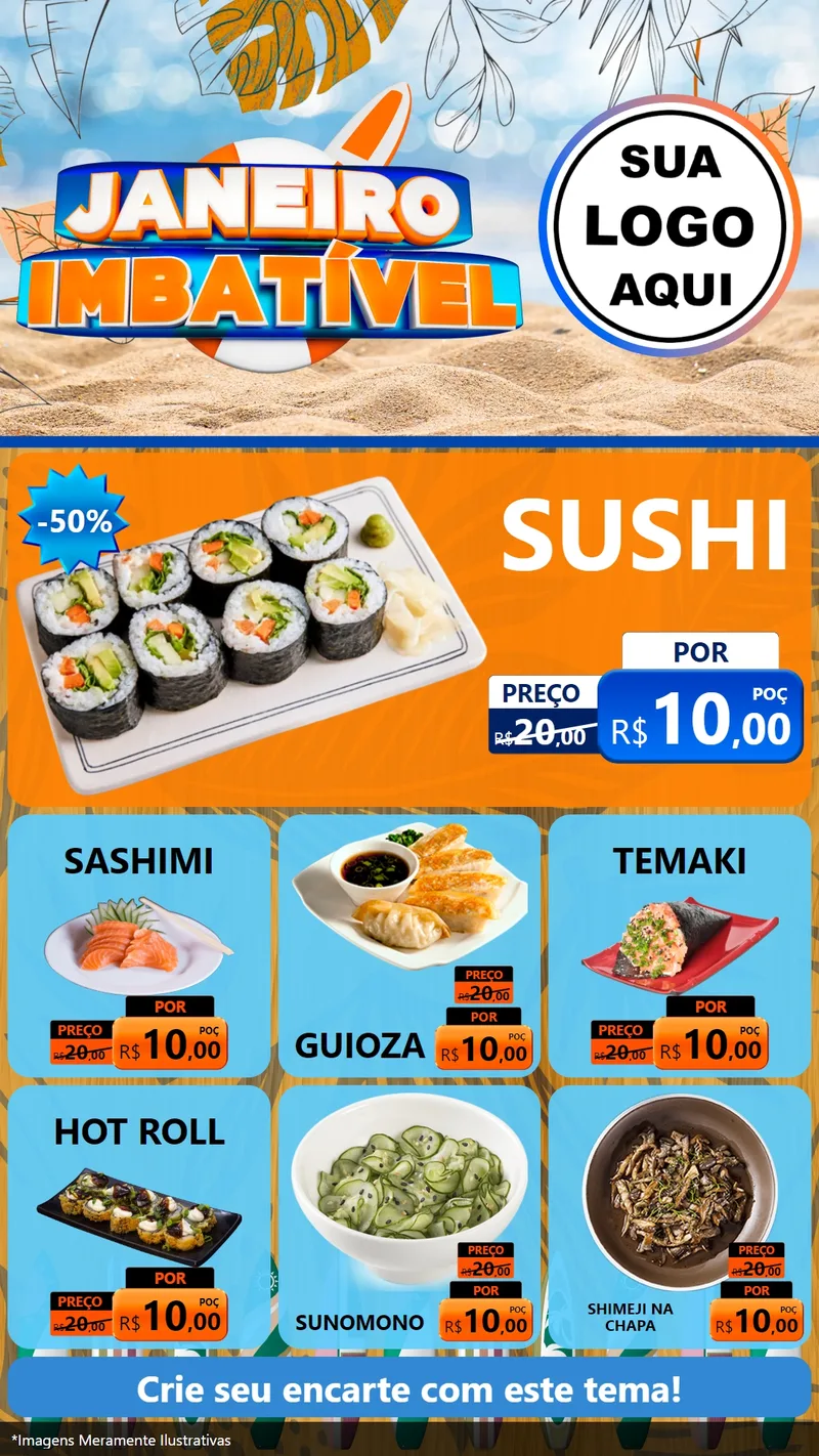 Modelo de Rede Social para Stories com o tema Janeiro Imbatível para Comida japonesa