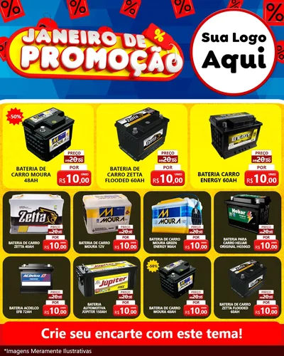 Modelo de Rede Social para Feed Instagram com o tema Janeiro de Promoção para Baterias Elétricas