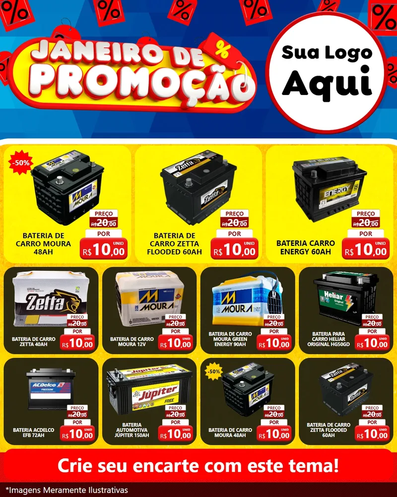 Modelo de Rede Social para Feed Instagram com o tema Janeiro de Promoção para Baterias Elétricas