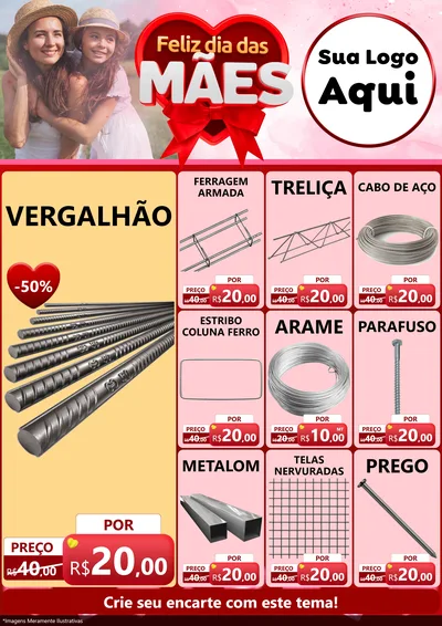 Modelo de Encarte para Encarte A4 Vertical com o tema Feliz Dia Das Mães para Ferragens