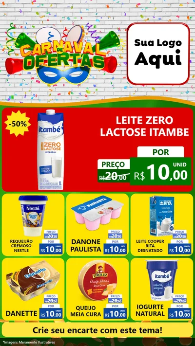 Modelo de Rede Social para Stories com o tema Carnaval de Ofertas para Frios e Laticínios