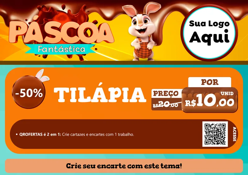 Modelo de Cartaz para Cartaz A4 Horizontal com o tema Páscoa Fantástica para Peixaria