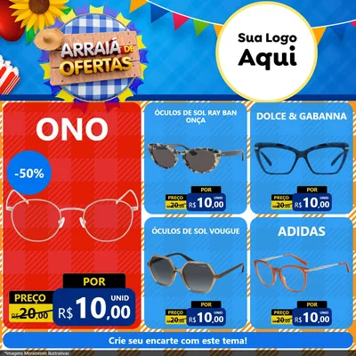 Modelo de Rede Social para Feed Facebook com o tema Arraiá de Ofertas para Óticas